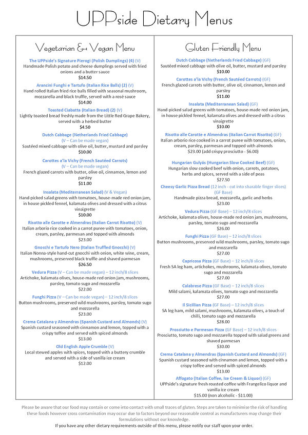 Dietary Requirement Menu The UPPside